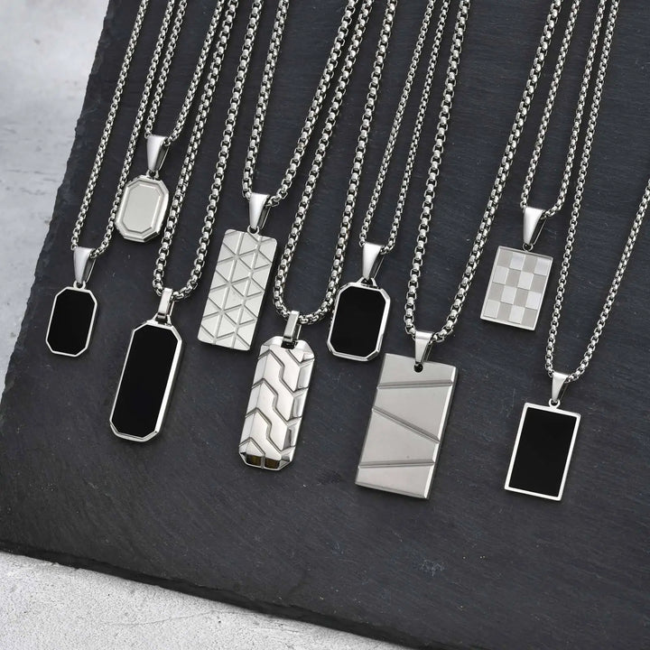 colliers-pendentif-rectangle-acier-inoxydable-noir-details